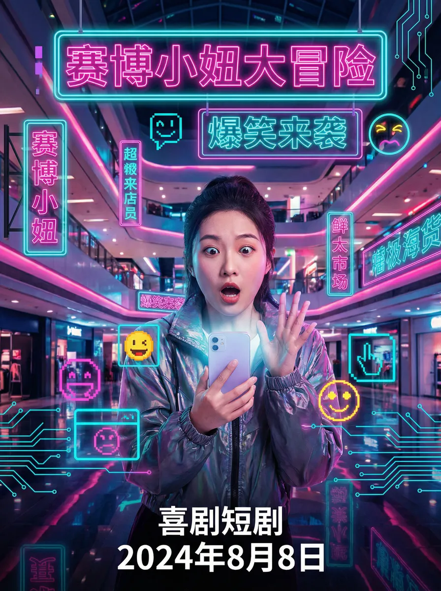 蓝色导航发布页 搞笑喜剧短剧 - 赛博小妞大冒险海报